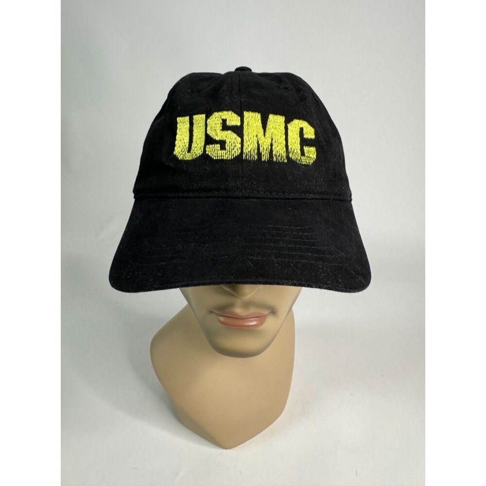 USMC Black Cap Adjustable Strap One Size Fits All 100% Cotton